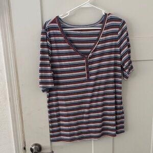 Striped Short Sleeve Top - Red, Blue, White